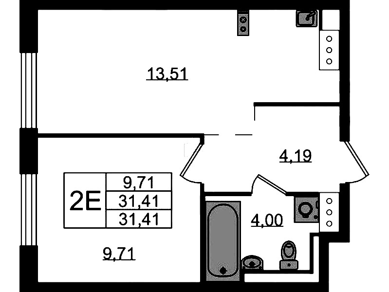 1-комнатная квартира 31.41 м², 5/13 эт., ЖК «Квартал Торики»